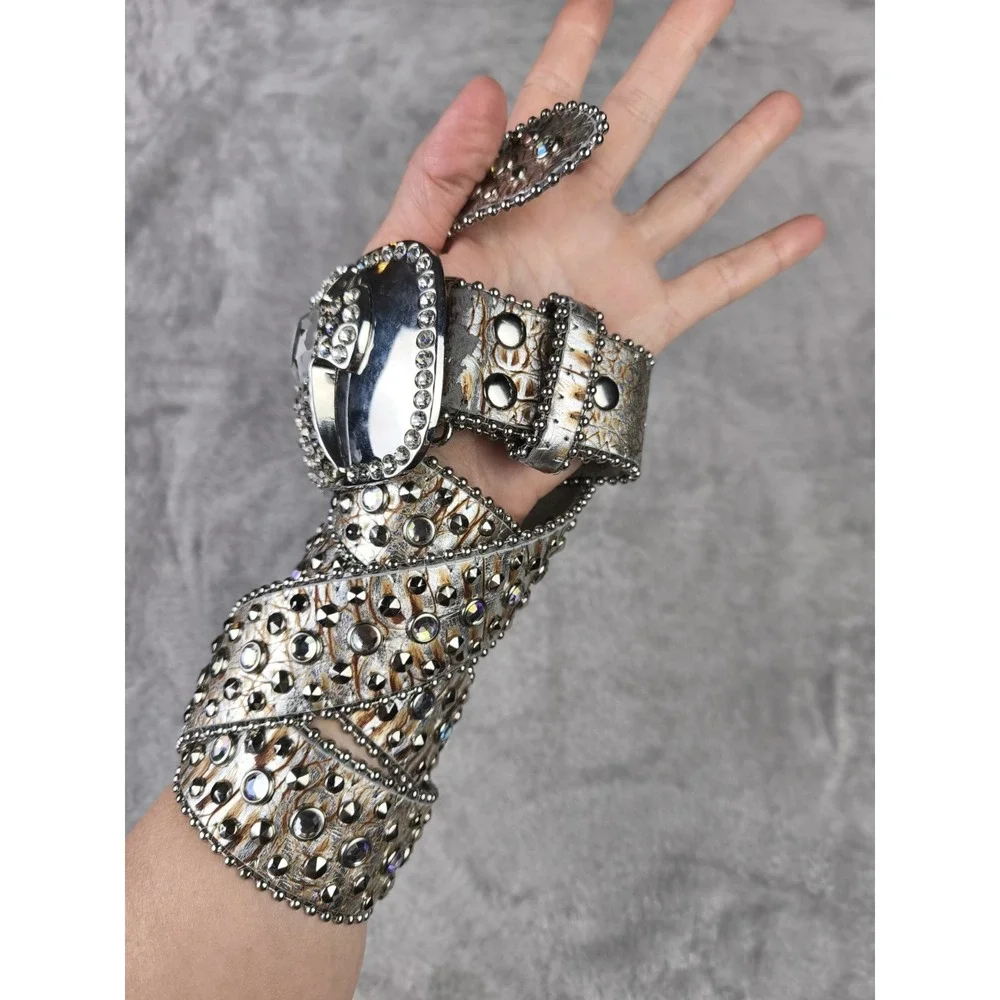 Rhinestone Cross Western Belt Womens Studded Bling Leather Wide Y2K Cowgirl